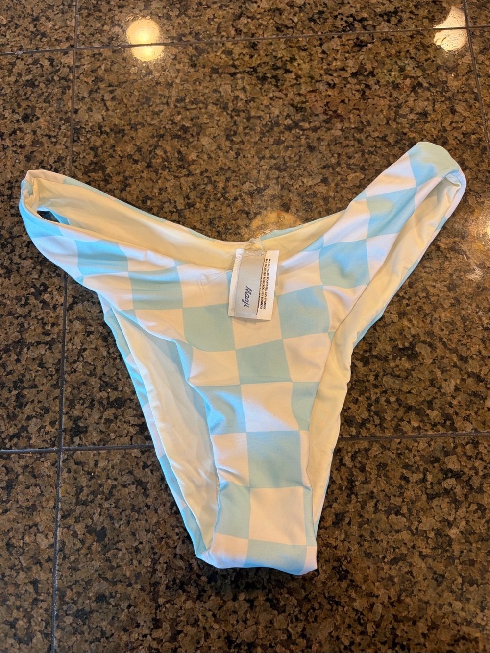 Maaji Light Blue and White Checker Bikini Bottom